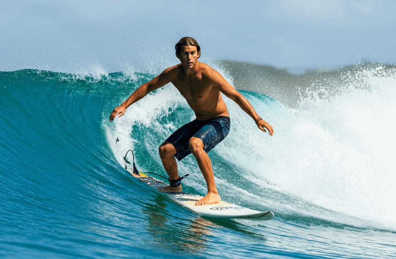 A surfer on a perfect wave at one of the best places to surf in Koh Phangan